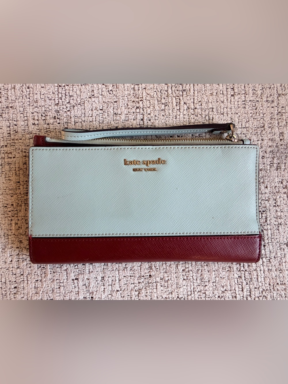 Kate Spade Spencer Continental Wristlet | Burgundy & Robin’s Egg Blue Colorblock